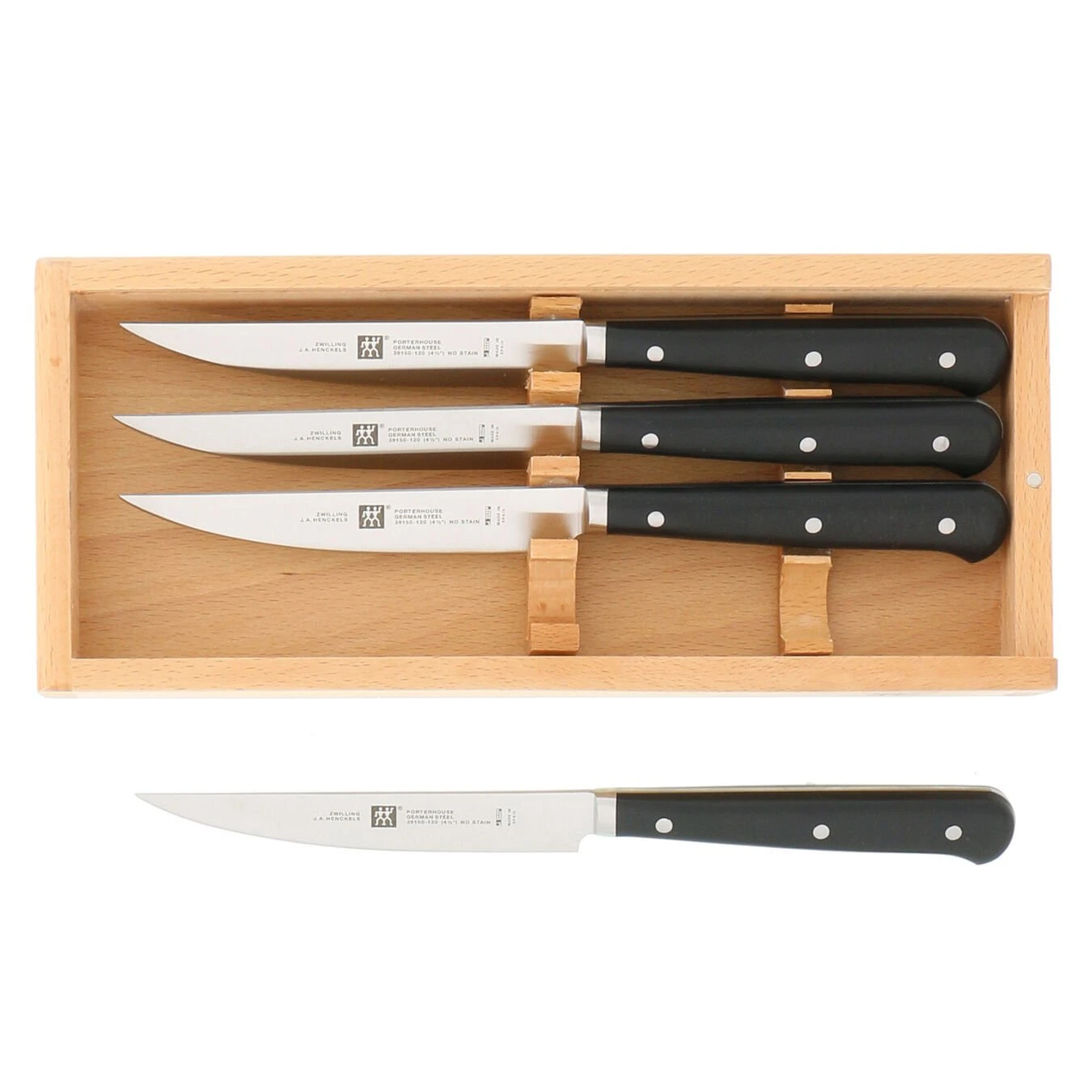 Zwilling 4-Piece Porterhouse Steak Knife Set W/ Beechwood Box 2 Zwilling 4-Piece Porterhouse Steak Knife Set W/ Beechwood Box - Image 2